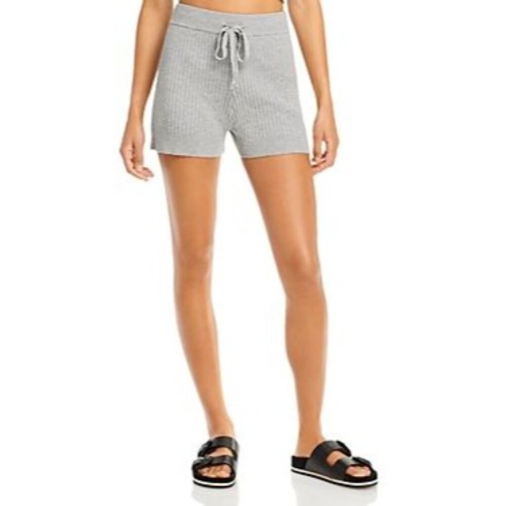 Aqua Loungewear Womens Large Heather Gray Ribbed‎ Drawstring Knit Shorts